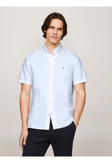 Camisa Azul Heritage De Manga Corta Tommy Hilfiger