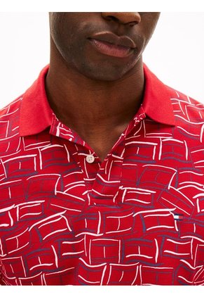 Polo Rojo Piqué Con Estampado Tommy Hilfiger