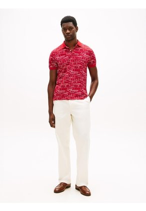 Polo Rojo Piqué Con Estampado Tommy Hilfiger