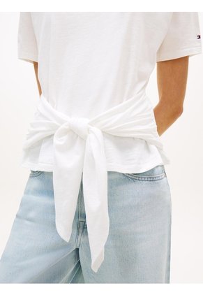 Camiseta Blanca Texturizada Amplia Con Lazo Tommy Hilfiger
