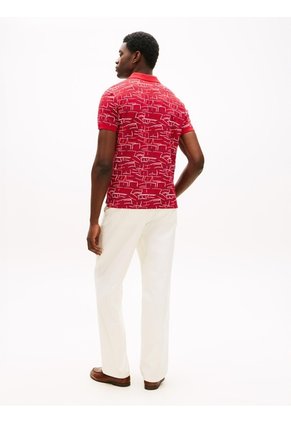 Polo Rojo Piqué Con Estampado Tommy Hilfiger