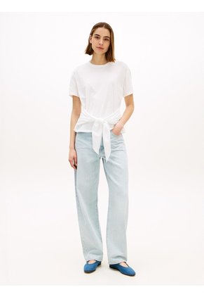 Camiseta Blanca Texturizada Amplia Con Lazo Tommy Hilfiger