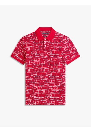 Polo Rojo Piqué Con Estampado Tommy Hilfiger