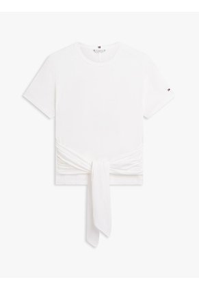 Camiseta Blanca Texturizada Amplia Con Lazo Tommy Hilfiger