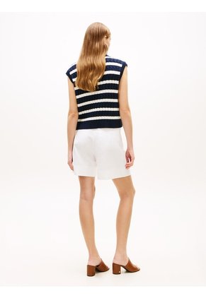 Chaleco Azul De Punto Trenzado Con Cuello En V Tommy Hilfiger