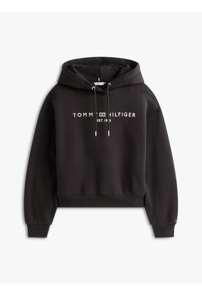 Buzo Negro Con Capota Y Logo Tommy Hilfiger
