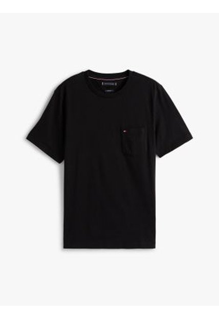 Camiseta Negra De Cuello Redondo Con Bolsillo Tommy Hilfiger