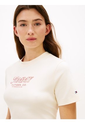 Camiseta Blanca De Punto Interlock Con Logo Tommy Hilfiger