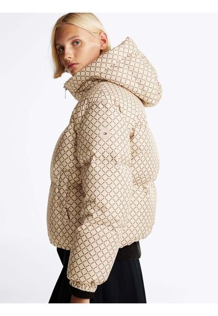Chaqueta Beige Acolchada Con Estampado Distintivo Tommy Hilfiger