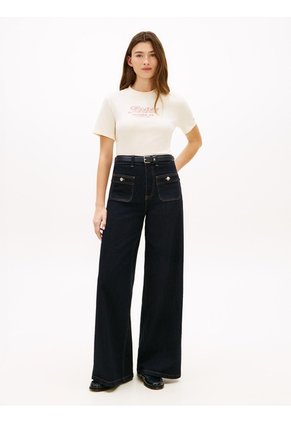 Camiseta Blanca De Punto Interlock Con Logo Tommy Hilfiger