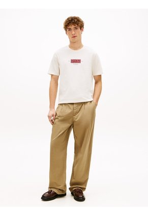 Camiseta Blanca De Punto Con Cuello Redondo Y Logo Tommy Hilfiger