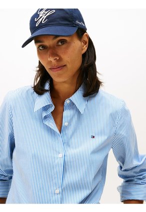 Camisa Celeste A Rayas De Corte Regular Tommy Hilfiger