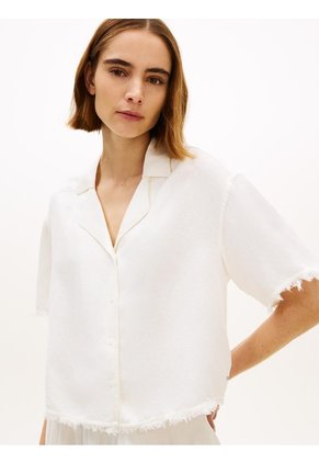 Camisa Blanca De Corte Amplio En Mezcla De Lino Tommy Hilfiger