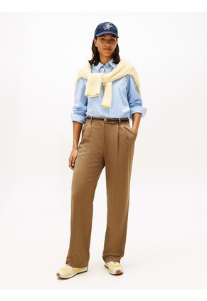Camisa Celeste A Rayas De Corte Regular Tommy Hilfiger