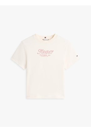 Camiseta Blanca De Punto Interlock Con Logo Tommy Hilfiger