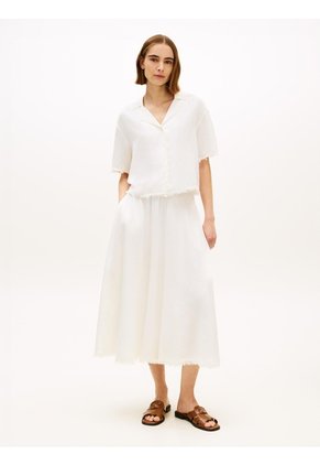 Camisa Blanca De Corte Amplio En Mezcla De Lino Tommy Hilfiger