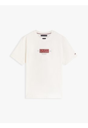 Camiseta Blanca De Punto Con Cuello Redondo Y Logo Tommy Hilfiger
