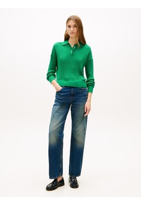 Saco Verde Tejido Amplio Tipo Polo De Punto Trenzado Tommy Hilfiger