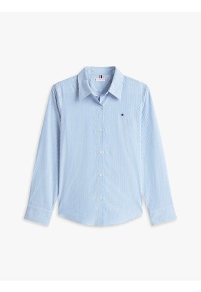 Camisa Celeste A Rayas De Corte Regular Tommy Hilfiger