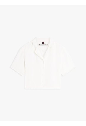 Camisa Blanca De Corte Amplio En Mezcla De Lino Tommy Hilfiger