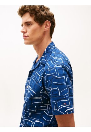 Camisa Azul Flex Poplin Con Estampado Tommy Hilfiger