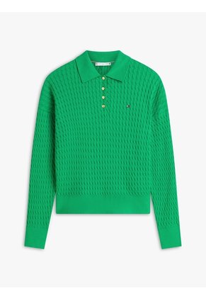 Saco Verde Tejido Amplio Tipo Polo De Punto Trenzado Tommy Hilfiger