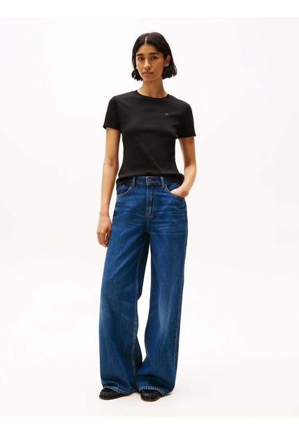 Camiseta Negra De Cuello Redondo Con Corte Slim Tommy Hilfiger