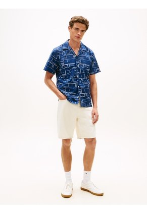 Camisa Azul Flex Poplin Con Estampado Tommy Hilfiger