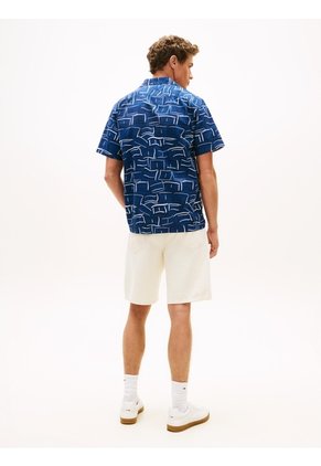 Camisa Azul Flex Poplin Con Estampado Tommy Hilfiger