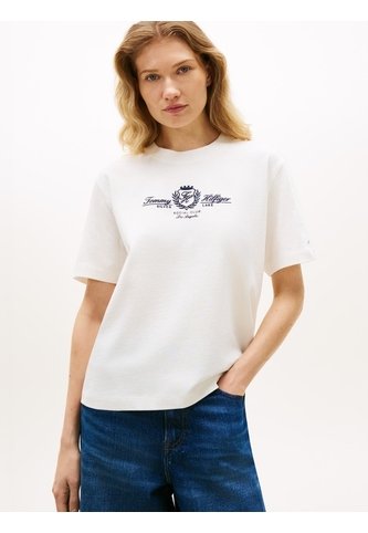 Camiseta Blanca Amplia Con Logo Y Escudo Bordado Tommy Hilfiger Tommy Hilfiger