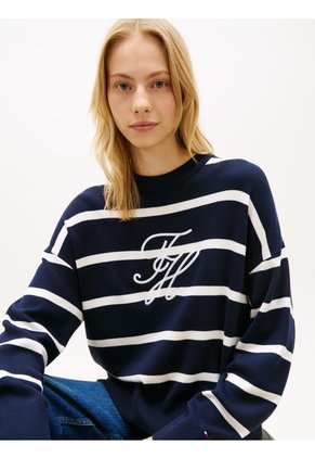 Saco Azul Tejido Amplio De Punto Con Logo Bordado Tommy Hilfiger