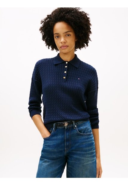 Saco Multicolor Tejido Amplio Tipo Polo De Punto Trenzado Tommy Hilfiger