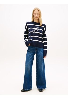 Saco Azul Tejido Amplio De Punto Con Logo Bordado Tommy Hilfiger
