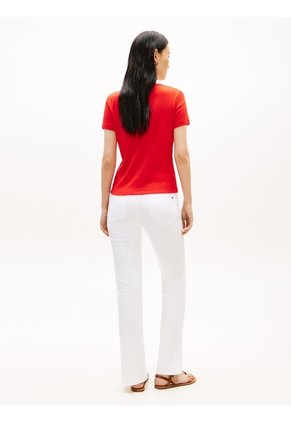 Camiseta Roja Slim De Cuello Barco Con Botones Tommy Hilfiger