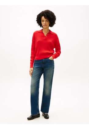 Saco Rojo Tejido Amplio Tipo Polo De Punto Trenzado Tommy Hilfiger