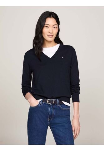 Suéter Azul De Cuello V Con Logo Tommy Hilfiger Tommy Hilfiger