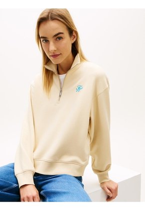 Saco Amarillo Tejido De Felpa Con Cremallera De Un Cuarto Y Logo Tommy Hilfiger