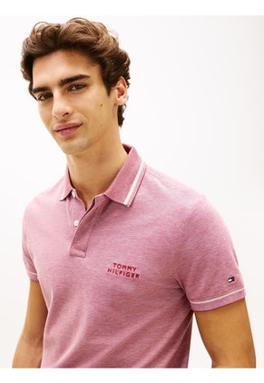 Polo Rojo Oxford Two Tone De Corte Regular Tommy Hilfiger