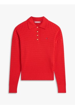 Saco Rojo Tejido Amplio Tipo Polo De Punto Trenzado Tommy Hilfiger