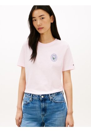 Camiseta Rosa De Corte Regular Con Logo Gráfico En El Pecho Tommy Hilfiger
