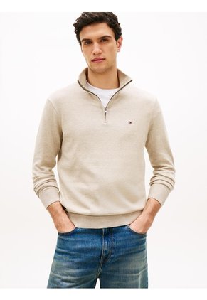 Saco Beige Con Cuello Perkins Y Cremallera Tommy Hilfiger