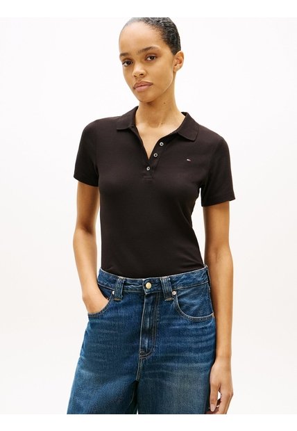 Polo Negro De Corte Slim Con Tejido Pique Tommy Hilfiger