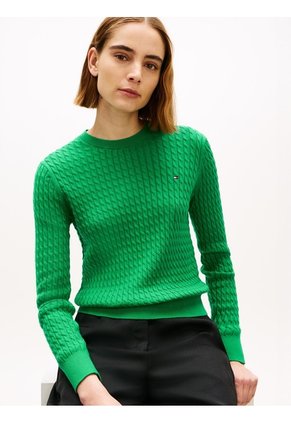Saco Verde De Punto Trenzado Fino Tommy Hilfiger