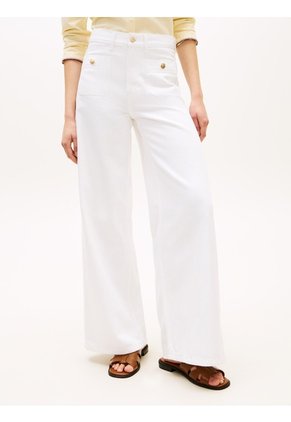 Pantalón Blanco Denim De Talle Alto Con Pierna Ancha Tommy Hilfiger