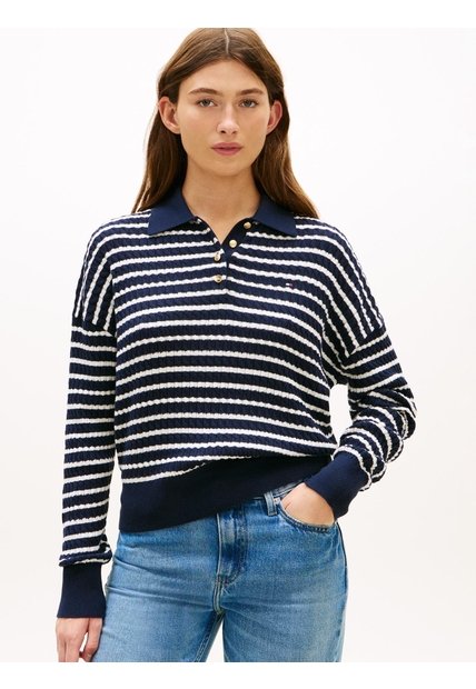 Saco Azul Tejido Amplio Tipo Polo De Punto Trenzado Tommy Hilfiger