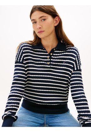 Saco Azul Tejido Amplio Tipo Polo De Punto Trenzado Tommy Hilfiger
