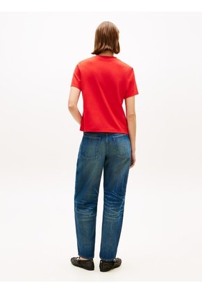 Camiseta Roja De Punto Interlock Con Logo Tommy Hilfiger