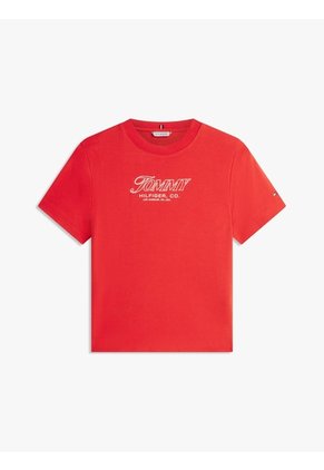Camiseta Roja De Punto Interlock Con Logo Tommy Hilfiger