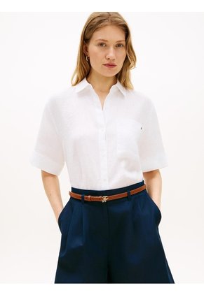 Camisa Blanca De Manga Corta Con Corte Amplio Tommy Hilfiger