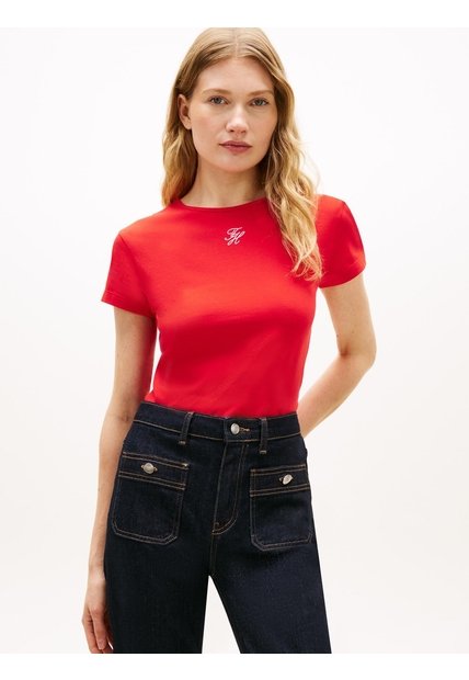 Camiseta Roja De Punto Con Logo Texturizado Tommy Hilfiger